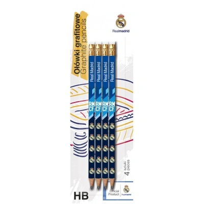 4ks obyčajná ceruzka HB s gumou REAL MADRID, blister, 206018001